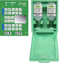 Plum Augenspülstation in Wandbox (500 ml Plum Augenspüllösung)